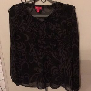 Silky see through long sleeves black blouse size L